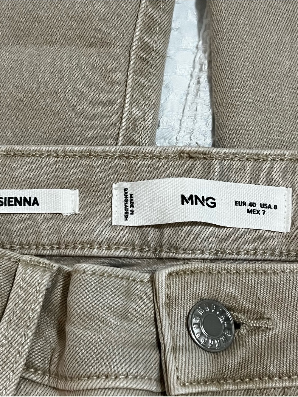 Mango Crop Flair Straight Jeans in Sand Sz 8 MNG Khaki Denim Raw Hem Stretch - Picture 9 of 11